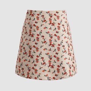 Cider- Floral A-Line Mini Skirt in Cream with Red Rose Print